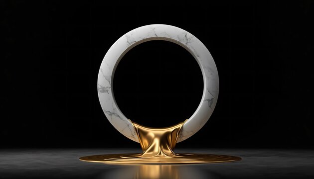 Minimalist White Marble Infinity Loop Sculpture Melting into Flowing Liquid Gold