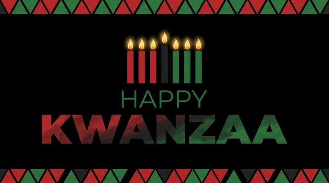 Happy kwanzaa greeting card design with candles and traditional colors green, red and black.