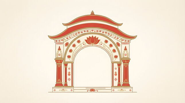 Bengali Temple Arch Vector Illustration Traditional Indian Architecture.