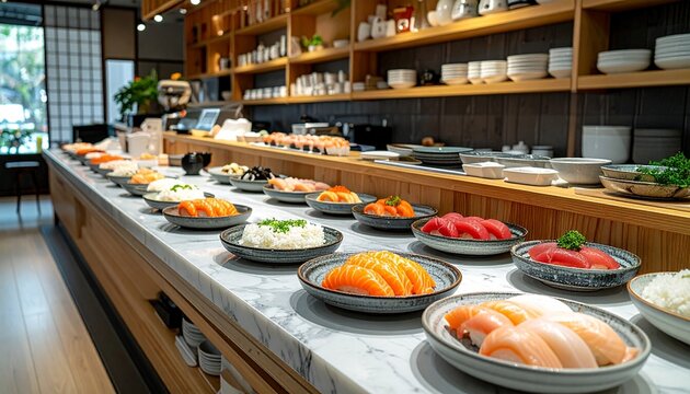Japanese Sushi Counter for Commercial Stock Photography
