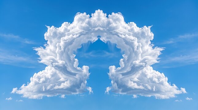 Clouds forming archway against clear blue sky with ample copy space