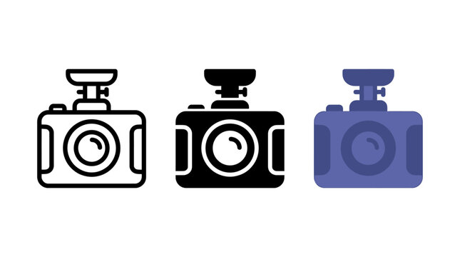 Dash Camera Icon Set for Vehicle Security and Road Recording Vector Illustrations