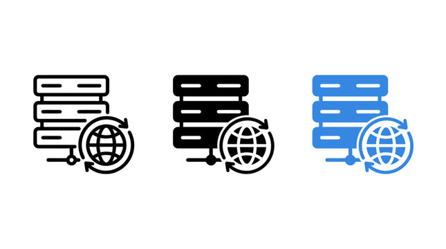 Web DNS Server Network Icons Set in Outline Solid and Blue Vector Designs