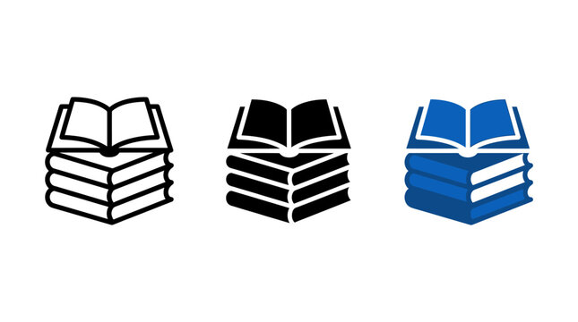 Set of stacked books and open encyclopedia icons vector design illustration
