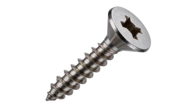 Metal screw with Phillips head, isolated on transparent background