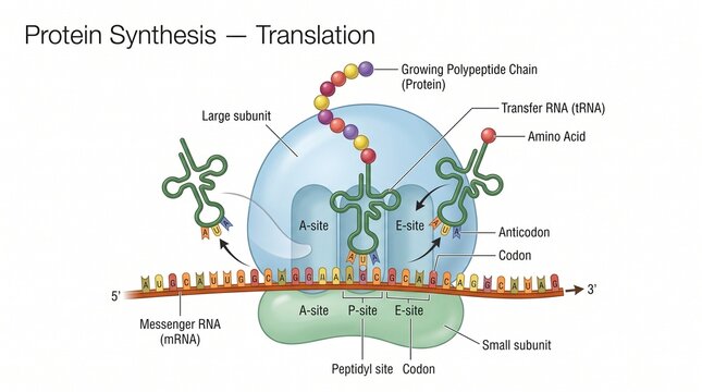 Ribosome translating messenger RNA into polypeptide chain during
