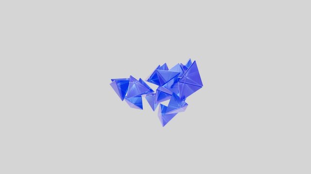 3D Blue Crystal Shattered into Floating Pyramid Fragments Animation