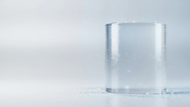 Frozen water droplets forming on a clear plastic cup