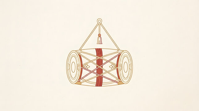 Traditional Bengali Dhak Drum Illustration for Durga Puja Festival.