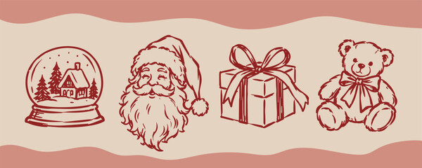 Fototapeta premium Christmas Holiday Hand Drawn Doodle Object Collection