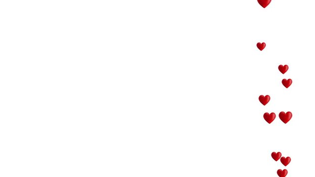 Floating red hearts love reactions streaming overlay animation loop on clean white background 4K