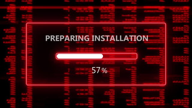 Futuristic Glowing Red Neon Preparing Installation Progress Loading Bar Overlay Screen Interface Symbolizing Cyber Software Setup System Concept Isolated on Dark Background.