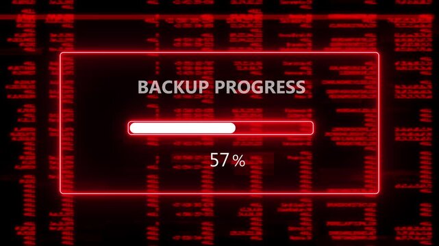 Futuristic Glowing Red Neon Backup Progress Loading Bar Overlay Screen Interface Symbolizing Cyber Data Security Storage System Concept Isolated on Dark Background