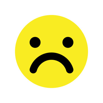 This emoticon icon features a yellow circle with a sad face. It shows two black dots for eyes and a curved line for the mouth. The design is simple and clear.