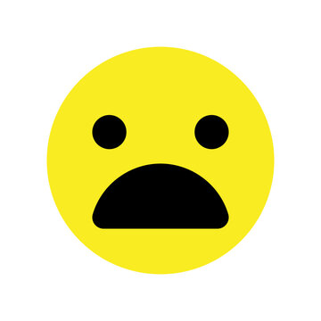 The design features a yellow circle with a sad face. The mouth is a black oval shape, and the eyes are black dots. This emoticon represents a feeling of sadness or disappointment.