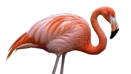 Vibrant pink flamingo with curved neck, isolated on transparent background © Denis