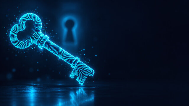 Glowing key made of fingerprint ridges for passwordless security