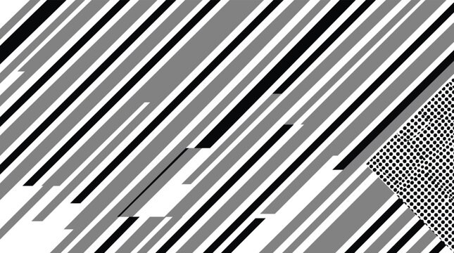 Dynamic diagonal striped geometric vector background with halftone corner.