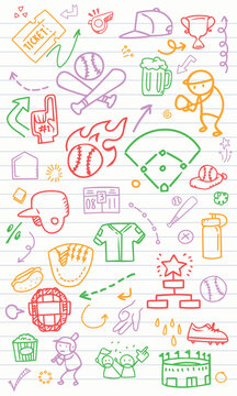Hand Drawn Baseball Game Recreation Notebook Paper Background