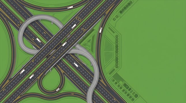 Complex metropolitan highway cloverleaf road interchange with traffic flyover bridges vector