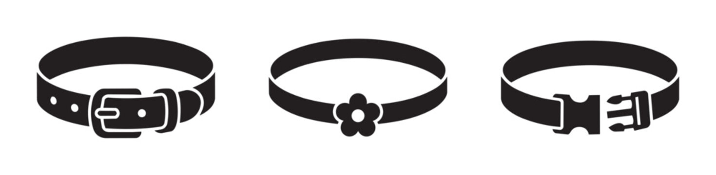 Dog collar silhouettes set with buckle and flower detail, pet accessory