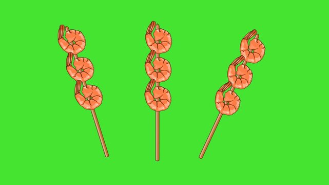 Animation Delicious Grilled Shrimp Skewer Satay