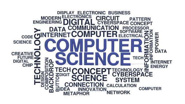 Computer science animated word cloud bounce, text design animation, seamless loop