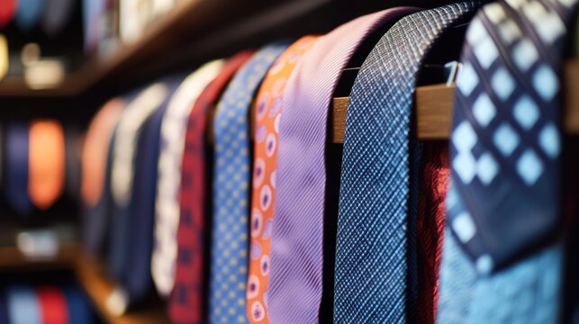 Variety of patterned neckties on display