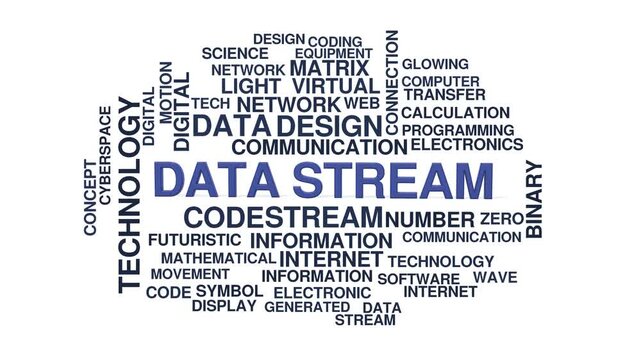 Data stream animated word cloud bounce, text design animation, seamless loop