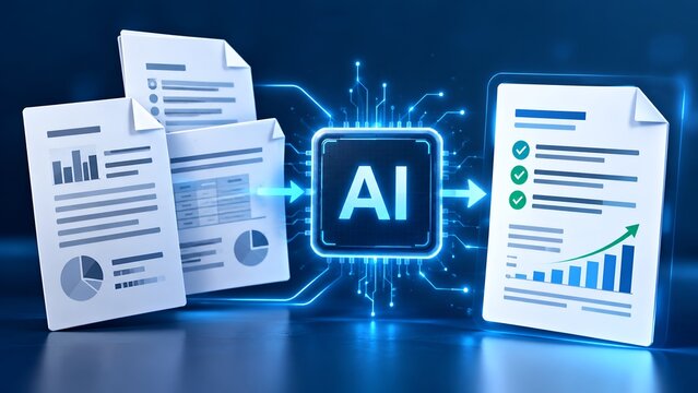 Artificial intelligence document processing concept converting paperwork into optimized business analytics