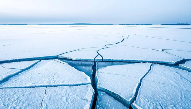 Frozen Lake Surface Crack Pattern with Copy Space