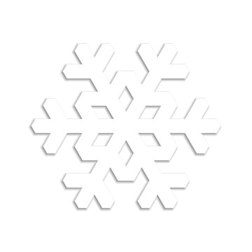 This design features a white snowflake icon with a geometrical silhouette and dropped shadow. It is suitable for winter themes, decorations, or other creative projects. Simplicity is key in this