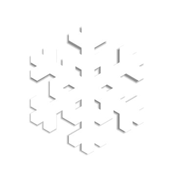 This design features a white snowflake icon with a geometrical silhouette and dropped shadow. It is suitable for winter themes, decorations, or other creative projects. Simplicity is key in this