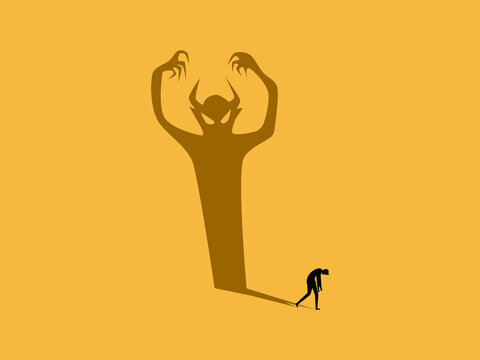 businessman defeated by the shadow of his own inner demon