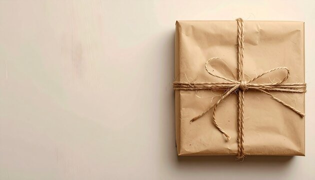 Kraft Paper Gift Wrapping with Twine and Copy Space