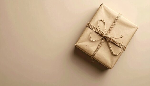 Kraft Paper Gift Wrapping with Twine and Copy Space