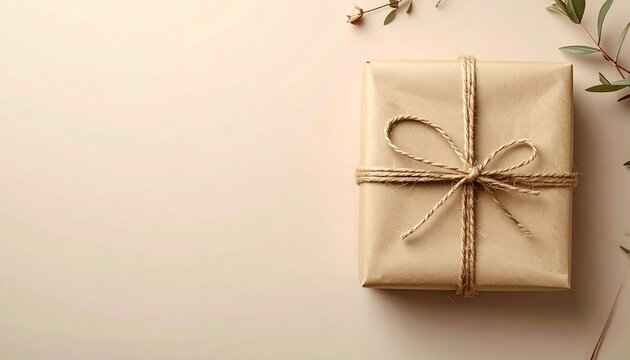 Kraft Paper Gift Wrapping with Twine and Copy Space