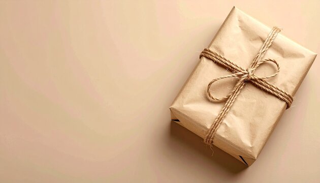 Kraft Paper Gift Wrapping with Twine and Copy Space