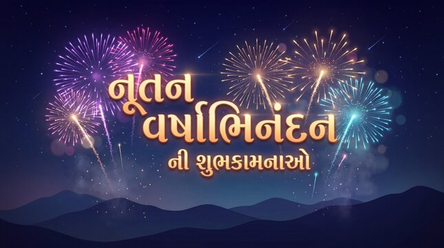 Nutan Varshabhinandan', meaning 'Happy New Year' in Hindi language, India. Indian festival of lights, even called Diwali. Nutan varshabhinandan and Saal Mubarak Post Template in Hindi and Gujarati