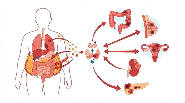 How obesity affects various organs and its link to cancer risks, focusing on health awareness and treatment strategies.