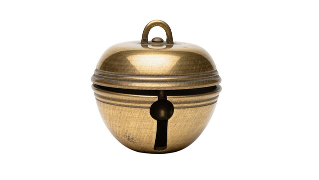 Antique brass sleigh bell with loop, isolated on transparent background