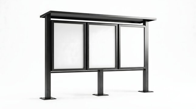 Triple poster display stand mockup for outdoor advertising campaign design.