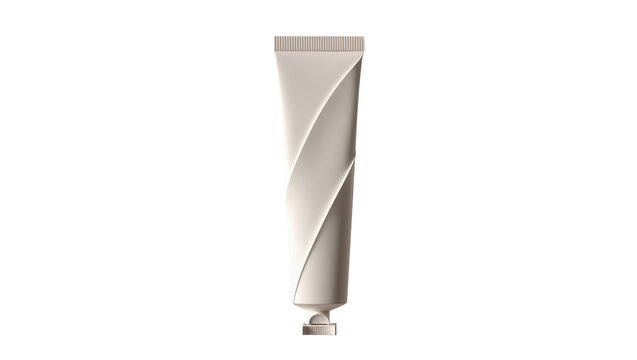 Minimalist beige cosmetic tube with elegant spiral design, isolated on transparent background