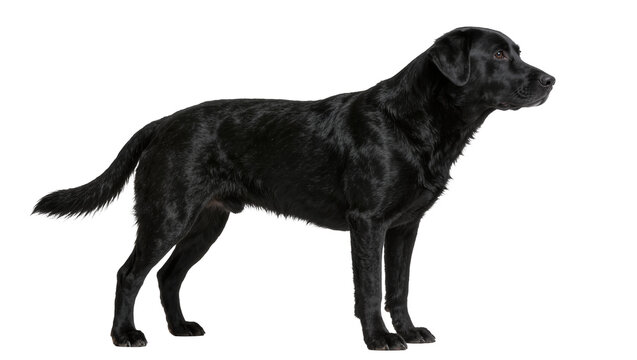 Black Labrador Retriever dog standing alert, isolated on transparent background