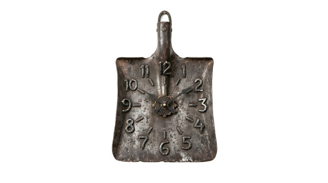 Recycled Metal Wall Clock with Numbered Face Isolated on White Background PNG

