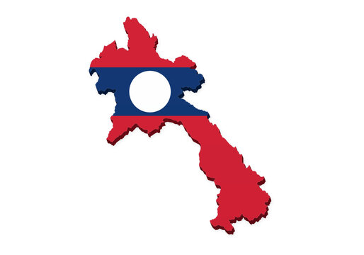 3D flag map of Lao PDR, isolated on transparent background