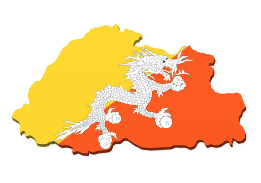 3D flag map of Bhutan, isolated on transparent background