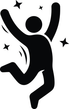 Black silhouette of a happy person jumping with stars on a white background