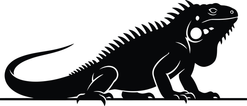 Black silhouette of an iguana lizard isolated on a white background