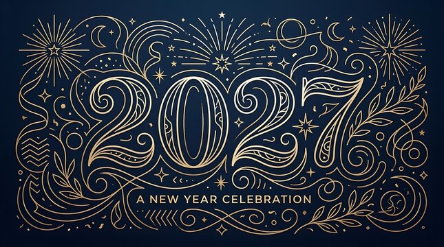 Elegant new year 2027 celebration design with fireworks and decorative elements